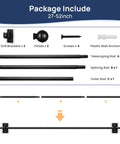 No Drill Curtain Rod For Windows 27 To 52 Inches Adjustable With Five Eighth Inch Diameter, package components in black
