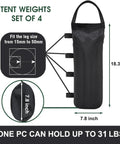 4 Pack 125 Lb Universal Canopy Weights for Instant Shelters, detailed dimensions and installation diagram.