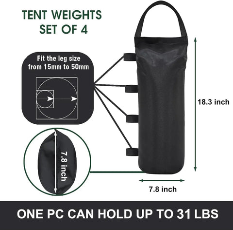 4 Pack 125 Lb Universal Canopy Weights for Instant Shelters, detailed dimensions and installation diagram.