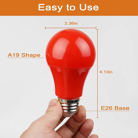 Red LED Light Bulbs 9W 60W Equivalent E26 A19 120V Four Pack For Bedroom Porch Holidays Parties Valentines Day Halloween Christmas Home Decor Cozy Red Mood Lighting