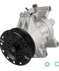 Fresh AC Air Conditioning Compressor Assembly With Clutch For Scion XA And XB 1.5L 2004 To 2006 close-up view of compressor with clutch and o-rings.