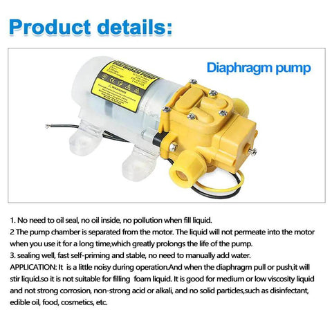 Diaphragm pump with yellow motor and clear chamber, suitable for medium viscosity liquids