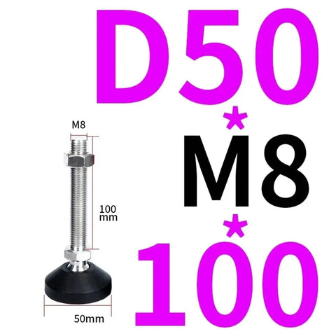 12 Pack Thread Leveling Feet Kit, M8 screw style leveling foot, 50mm base, 100mm height, designed for stabilizing furniture.