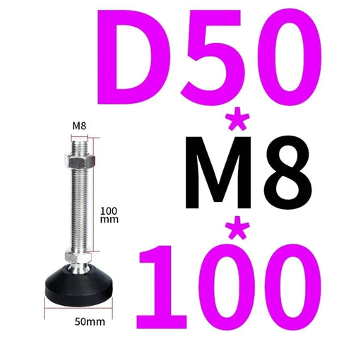 12Pc Rock Solid Universal Adjustable Furniture Leveling Feet With Swivel Joint And Threaded Base Wobble Killers Tables Chairs Floor Friendly Protectors Kit D50M8X100Mm, showing dimensions D50mm, M8 thread, 100mm height.