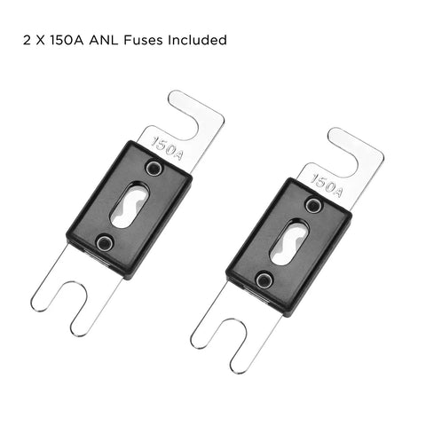Inline ANL Fuse Holders 150 Amp, Dual Pack With Reducers, 0/2/4 Gauge In And Out, Includes 2 X 150A Fuses, Zinc Die Cast