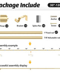 Gold Curtain Rods For Windows 66 To 120 Inches, 1 Inch Adjustable Set Parts and Assembly Instructions