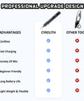 Comparison chart of Upgraded 21000 RPM Cordless Engraving Pen Kit with other tools highlighting benefits and features.