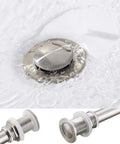 Brushed nickel pop-up drain of All In One White Ceramic Vessel Sink And Brushed Nickel Faucet Combo For Bathroom Vanity