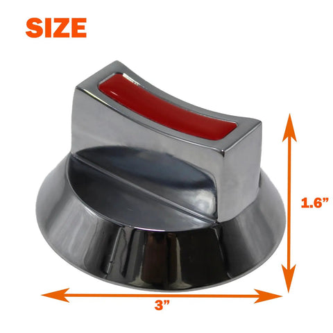 Universal Gas Stove Control Knob Set With Four Stem Adapters For Propane And Natural Gas, 3 inch diameter metal knob with red accent