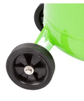 Close-up of wheel on 18 Gallon Spillproof Portable Oil Drain Pan With Rolling Cart And Steel Waste Oil Container For Easy Oil Changes