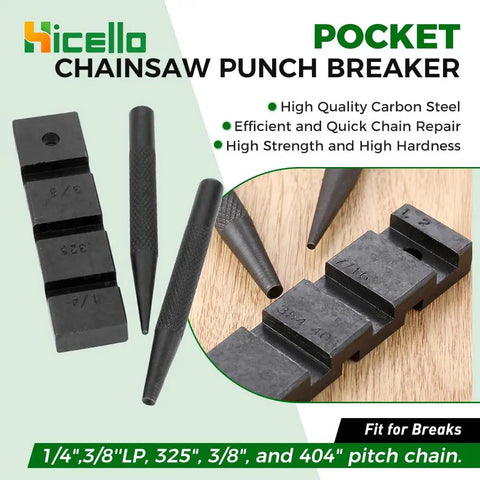 Pocket Chainsaw Repair Kit With 3 Piece Breaker Set And 10 Pro Grade 0.325 Inch Chain Joiners Link Repair Presets Straps And Mending Tools For Quick Outdoor Trail Fixes And Field Repairs, featuring high-quality carbon steel punch breaker set.