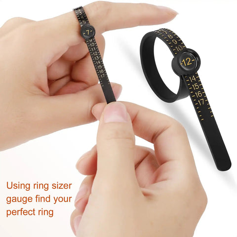 Using Pro Grade Ring Sizer Tool Kit With Magnified Glass, 27 Piece Premium Steel Ring Measurement Set to find ring size