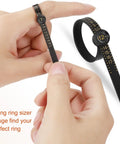 Pro Grade Ring Sizer Kit 27-Piece Stainless Steel Ring Measuring Tool Set With Magnified Glass US Ring Sizes shown on finger