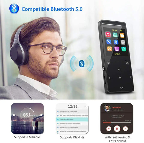 64GB Bluetooth MP3 Player With Sport Armband For Running FM Recording Shuffle Play Line In Voice Recording HiFi Sound