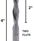 Up Down Cut Spiral Bit With Solid Carbide, 1/2 Inch Diameter, 2 Inch Cutting Length, 4 Inch Overall, shown with dimensions.