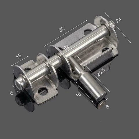 Solid Stainless Steel Spring Bolt Door Lock Sliding Latch for Bathroom Gate with dimensions shown, durable and rust-proof.
