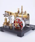 Full Metal Steam Engine Model Kit With Horizontal Boiler showcasing brass components and red flywheel