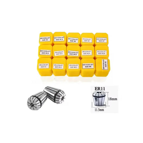 Heavy Duty ER11 Collet Block Chuck With Spindle Motor Shaft Extension Rod For CNC Tooling Set with multiple sizes and precision ground surfaces.