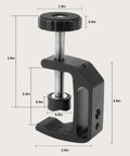 Dimensions of Two Pack Universal C Clamp Set with 1/4 Inch and 3/8 Inch Thread Holes for Desktop Mounts, adjustable grip 0.36 to 2 inch.
