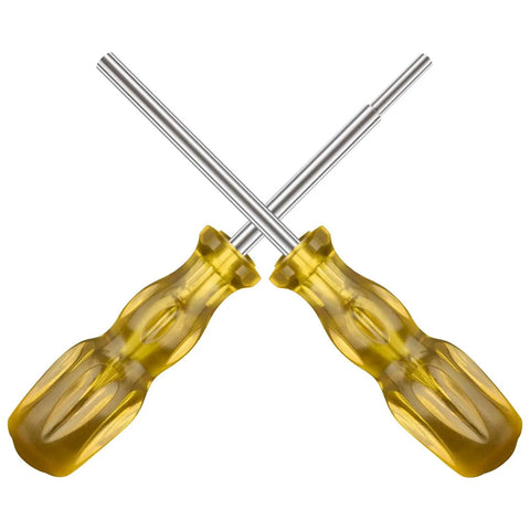 Hardened Steel Screwdriver Set With Quick Release Bit Holder crossed yellow handles, 3.8mm and 4.5mm bits visible