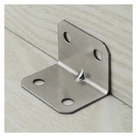 Heavy Duty 90 Degree Angle Plate Joining Connector for Metal Frames, solid steel construction, right angle bracket on wood surface