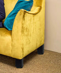 Yellow sofa with black metal legs, featuring Adjustable Black Metal Desk Legs Set Of 4, 31.5 Inch Tall Square Office Table Legs.