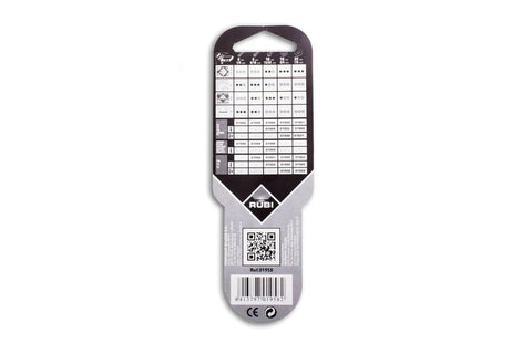 Back packaging of 8mm Tungsten Carbide Scoring Wheel For Tile Cutters TS TF TR 1958 with specifications and QR code.