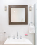 Bathroom with mirror, sink, and 9-Inch Modern Chic Crystal Wall Sconce With Dangling Faceted Glass Crystals, Rounded Chrome Metal Frame