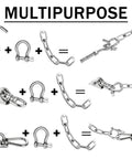 4 Pack 304 Stainless Steel Bow Shackle With Screw Pin Tough As Nails Heavy Duty D Ring Anchor Quick Secure Rigging For Marine Decking And Outdoor Construction Chain Links assembly diagram showing various connections with shackles, hooks, and chains.