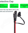 Protective cap on SAE to O Ring Terminal Harness With 15A Fuse, 2 Pin Quick Disconnect Plug Battery Extension Cable for water and dust prevention.