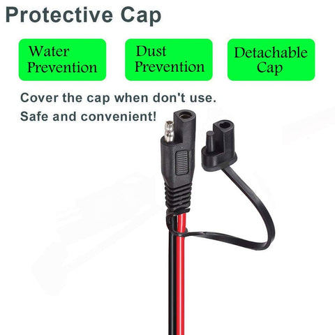 Protective cap on SAE to O Ring Terminal Harness With 15A Fuse, 2 Pin Quick Disconnect Plug Battery Extension Cable for water and dust prevention.