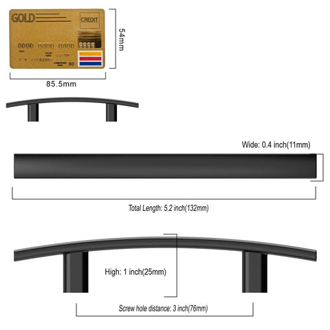 Slick Matte Black Cabinet Pulls 10 Pack For Kitchen Drawers And Cupboards Hella Sturdy 3 Inch Hole Center Hardware dimensions with credit card.