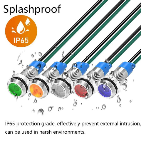 Orange LED Indicator Lights 3V To 9V DC Waterproof Panel Mount Signal Lamp Kit 5 Pack in various colors with IP65 splashproof rating