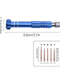 Blue screwdriver with multiple bits, part of All In One Metal Watch Repair Tool Kit With 51 Pieces Including Band Link Pin Remover Back Case Opener
