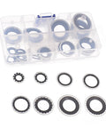 Thirty Piece Auto Air Conditioning Compressor Port Gasket Kit includes various rubber sealing rings in storage box.