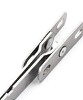 Close-up of stainless steel window restrictor stopper for your pad security keeps airflow and light while lockin tight no need to remove existing accessories easy install for bedroom living room or office.