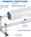 Product structure of Stainless Steel Tabletop Stretch Film Dispenser With Film Slide Cutter showing components and features.