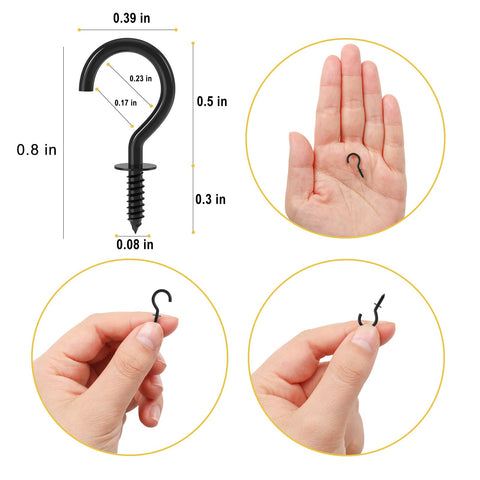 Half Inch Screw Hooks Black 100 Pcs Small Metal Twist In Hooks Solid Steel For Cabinets Hangers DIY Projects And Home Organization