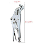 Heavy Duty Parrot Nose Locking Pliers For Welding Grip Clamping Pipes And Bolts With Adjustable Serrated Jaws For Vehicle Body Repair And Shop Maintenance Hand Tool Workhorse, 21cm metal pliers shown with serrated jaws.
