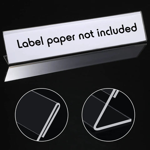20 Pack Acrylic Desk Name Plates 2 By 10 Inch Clear Plastic Name Tent Holders Bulk Horizontal Slant Back Tag Holders with close-up