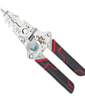 Heavy Duty Electrician Wire Stripper Tools With Built In Voltage Tester And Crimping Pliers, ergonomic design, close-up view.