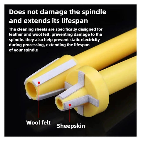 Close-up of Heavy Duty Spindle Cleaner Brush and Precision Tool Holder for CNC Milling Machines with wool felt and sheepskin tips.