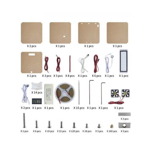 3D Printer Enclosure Kit With Filament Drying Box, LED Light And Built-In Fan, assembly parts layout
