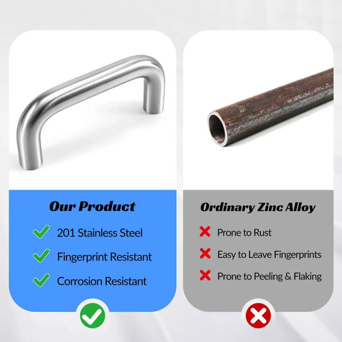 Comparison of brushed stainless steel cabinet pulls 5 inch hole center with zinc alloy showing benefits.
