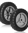 6 Inch Beefy Heavy Duty Rubber Wheel Set Two Pack With Half Inch Bore And 1.5 Inch Wide, 100 Pound Capacity Per Wheel, side view