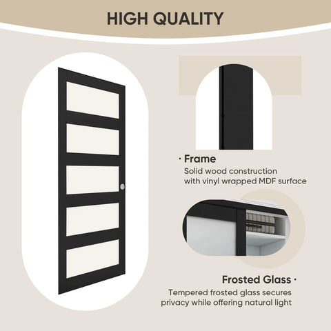 60-Inch By 80-Inch Sliding Closet Door With 5-Lite Frosted Glass Bypass, Hardware Kit And Matching Fascia, Pre-Drilled Solid Wood Slab.