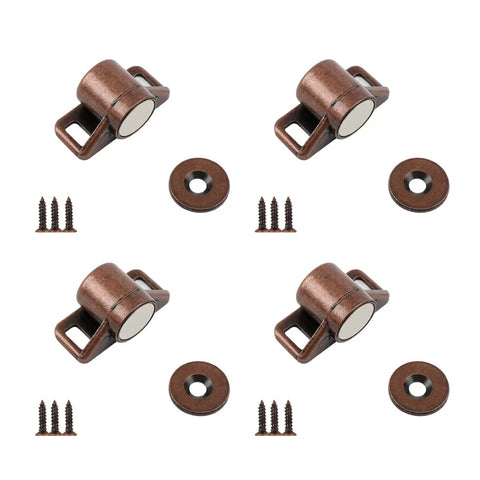 Heavy Duty 4 Pack Zinc Alloy Door Stoppers With Strong Magnets Smooth Quiet Cabinet Catches For Cupboard Holders Easy Install Screw Kit.