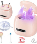 48kHz Ultrasonic Retainer Cleaner For Dentures And Aligners, Seriously Cleans Bacteria And Grime From Tiny Crevices, Safe For Braces, Easy Daily Dental Care Gadget That Keeps Your Smile Fresh And Ready For The Day, pink 200ml cleaner with lid