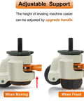 Heavy Duty Leveling Stem Casters Set Of 4 With M12 Threads, adjustable caster wheels showing moving and fixed positions.