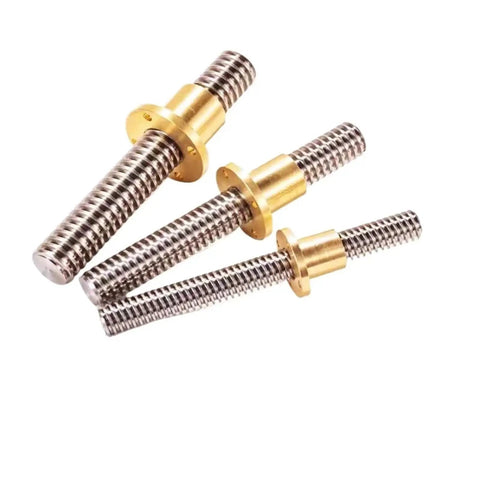 T20 Trapezoidal Lead Screw 20mm Diameter Pitch 4mm Lead 8mm 950mm Length Comes With Brass Nut for CNC Machines and 3D Printers in gold and silver.